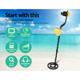 Yellow LCD Metal Detector with Headphones for Beach and Treasure Hunting - Side View
