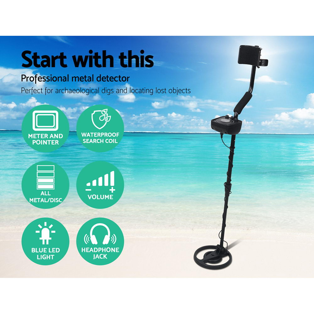 Waterproof LED Metal Detector with Headphones - Black