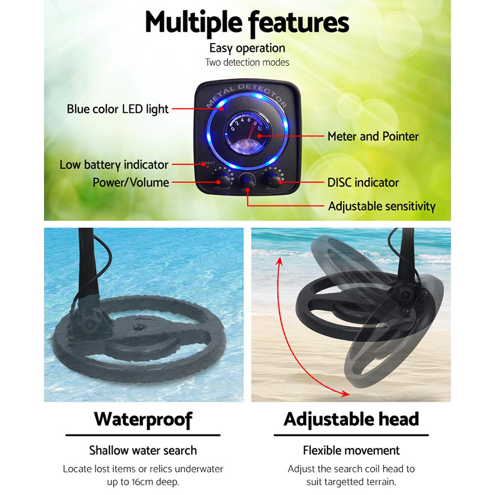 Waterproof LED Metal Detector with Headphones - Black