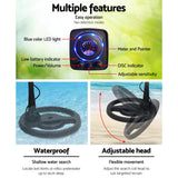 Waterproof LED Metal Detector with Headphones - Black - Top-Down View