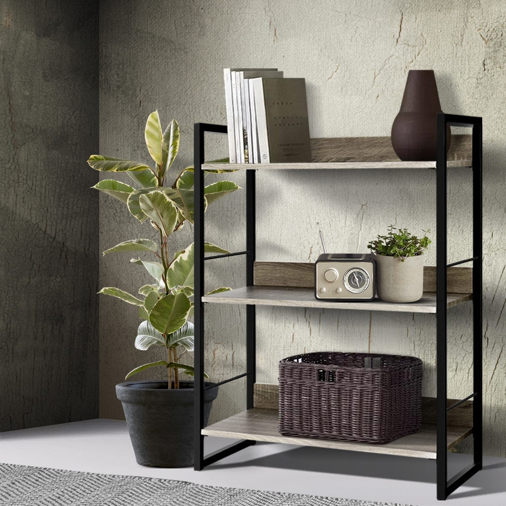 Modern 3-Tier Metal and Wood Display Shelf for Books and Collectibles