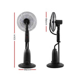 Devanti Hybrid Mist Pedestal Fan with Timer & Remote Control - 5-Blade Cooling Fan in Black - Side View