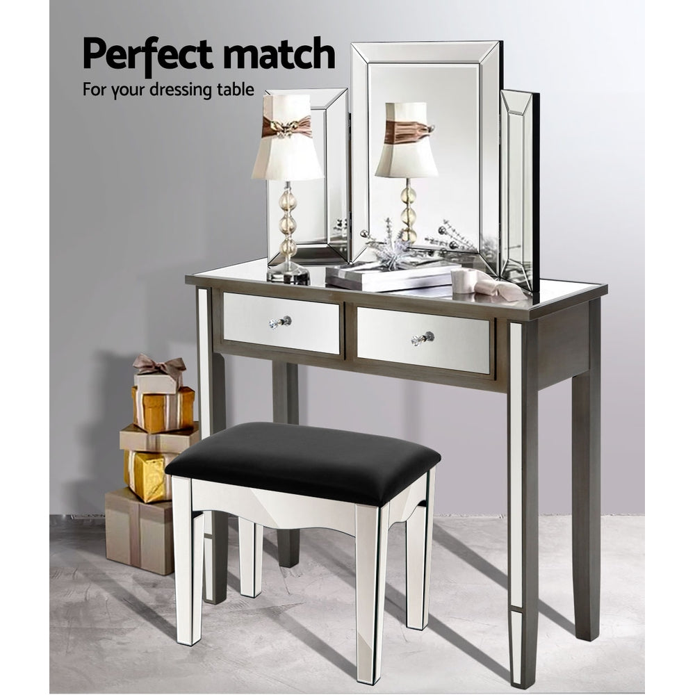 Artiss Glamorous Mirrored Vanity Stool with Premium PU Leather Upholstery
