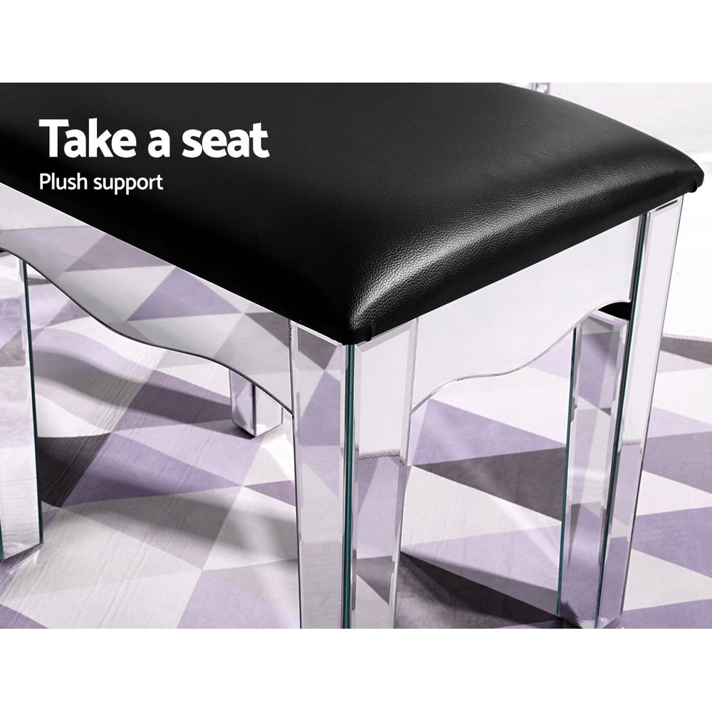Artiss Glamorous Mirrored Vanity Stool with Premium PU Leather Upholstery