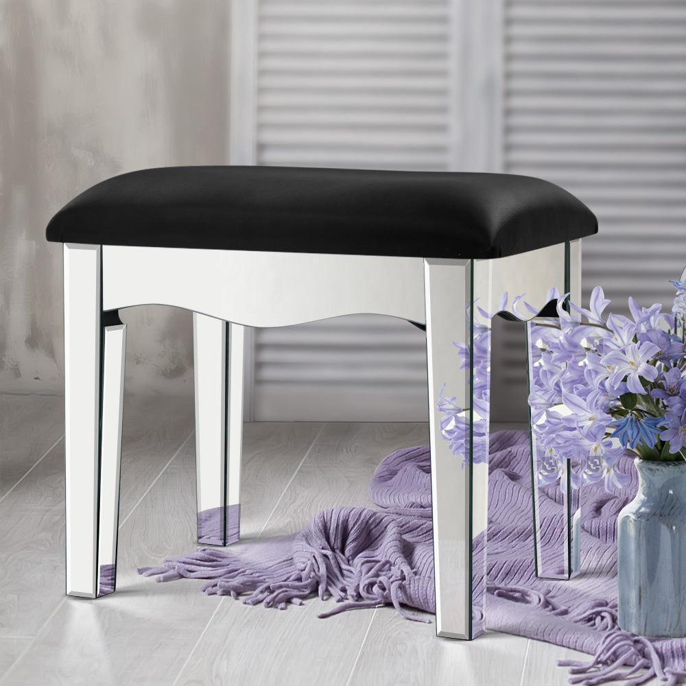 Artiss Glamorous Mirrored Vanity Stool with Premium PU Leather Upholstery
