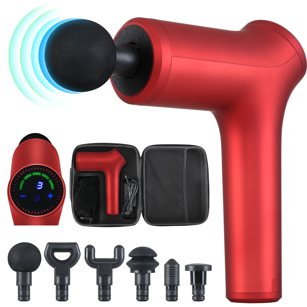 Advanced Percussion Massage Gun with LCD Display and 6 Interchangeable Heads for Muscle Recovery and Pain Relief