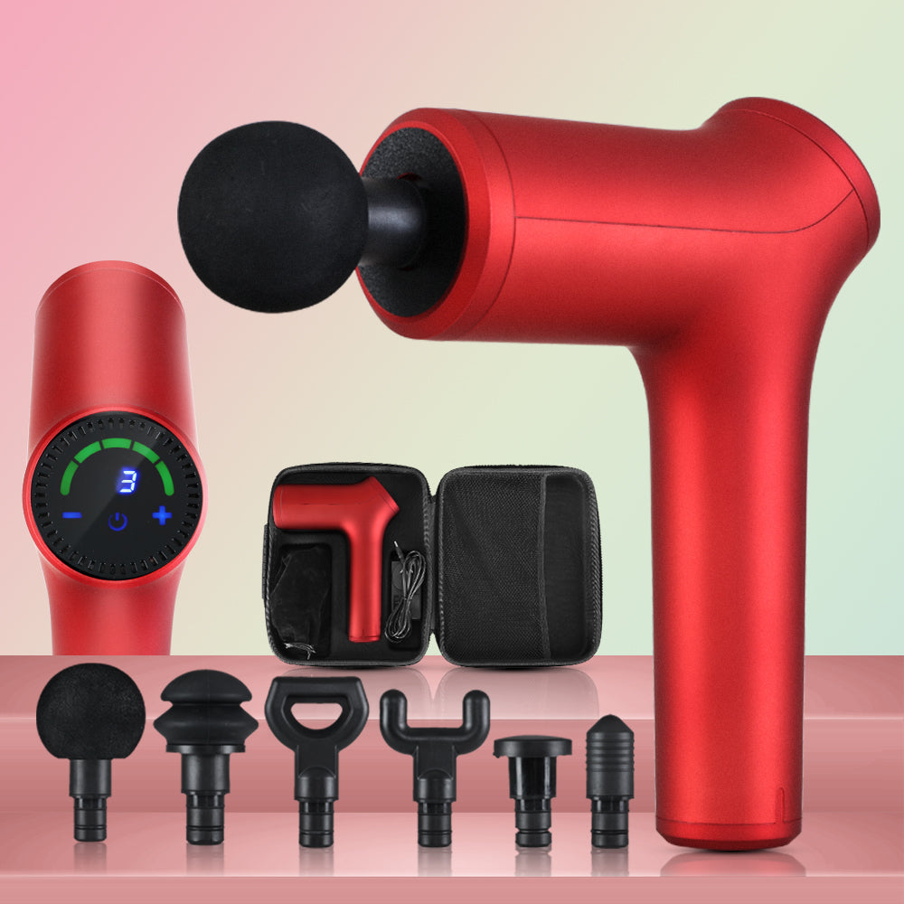 Advanced Percussion Massage Gun with LCD Display and 6 Interchangeable Heads for Muscle Recovery and Pain Relief