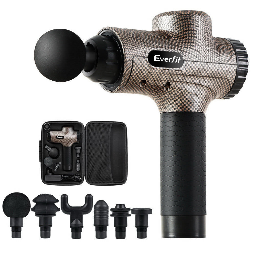 Everfit Percussion Massage Gun with LCD Display and 6 Customizable Attachments for Deep Tissue Relief
