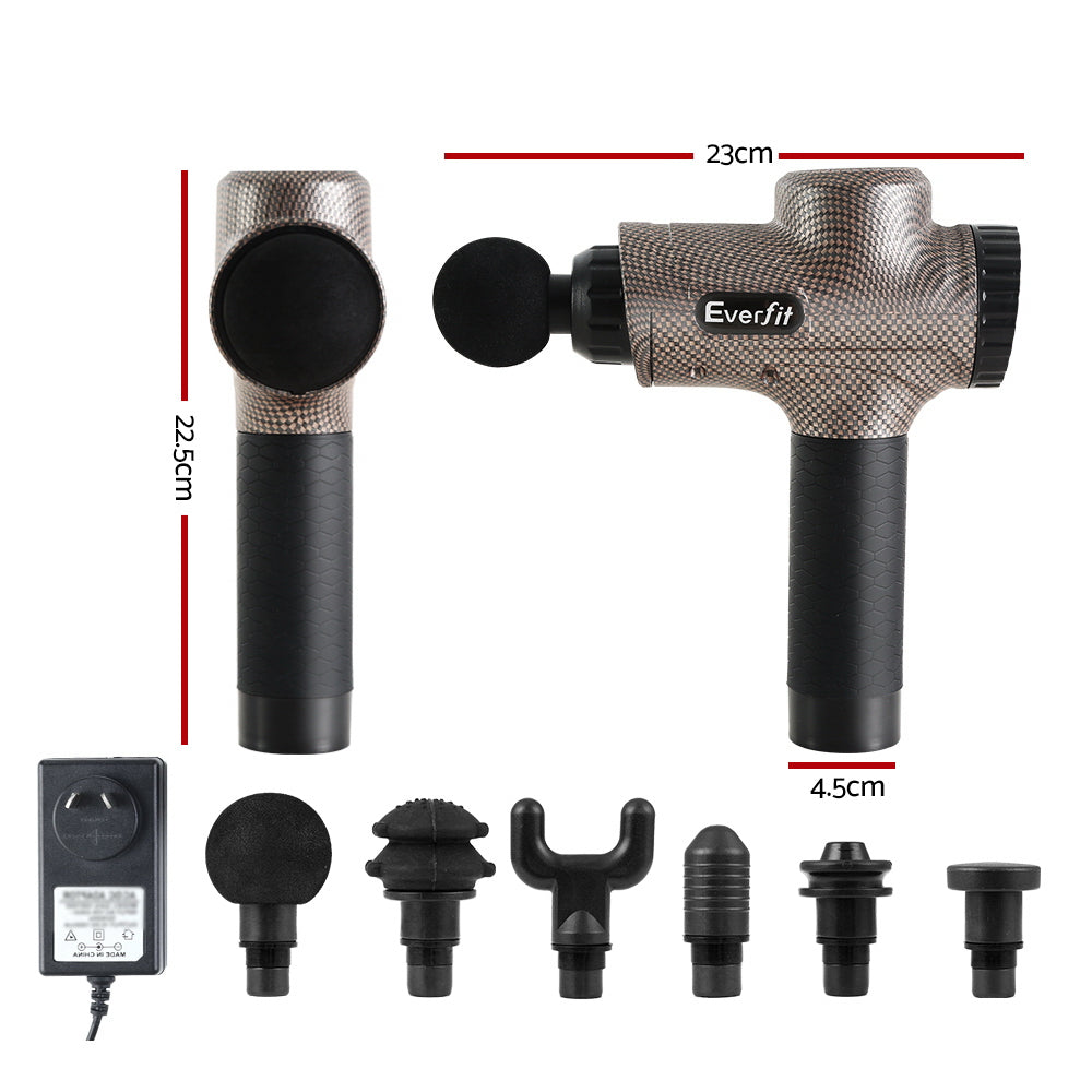 Everfit Percussion Massage Gun with LCD Display and 6 Customizable Attachments for Deep Tissue Relief