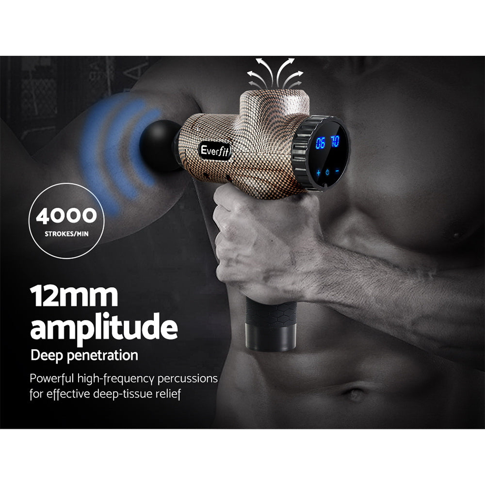 Everfit Percussion Massage Gun with LCD Display and 6 Customizable Attachments for Deep Tissue Relief