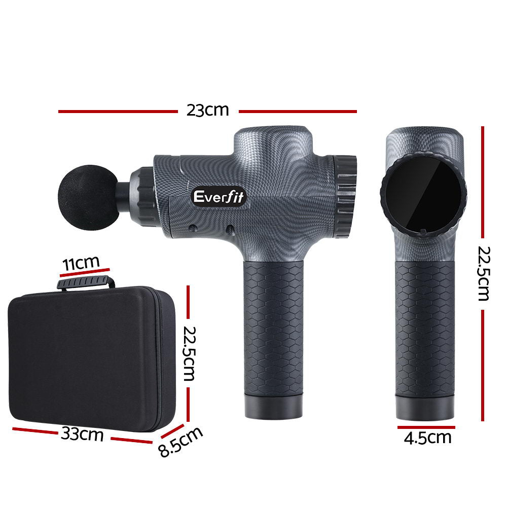 Everfit Percussion Massage Gun with 6 Interchangeable Heads and LCD Display for Muscle Relief