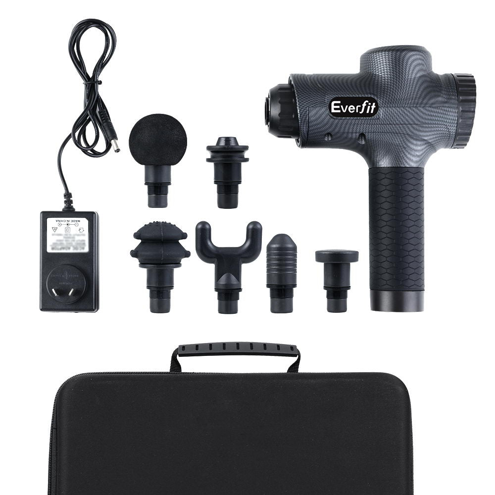 Everfit Percussion Massage Gun with 6 Interchangeable Heads and LCD Display for Muscle Relief