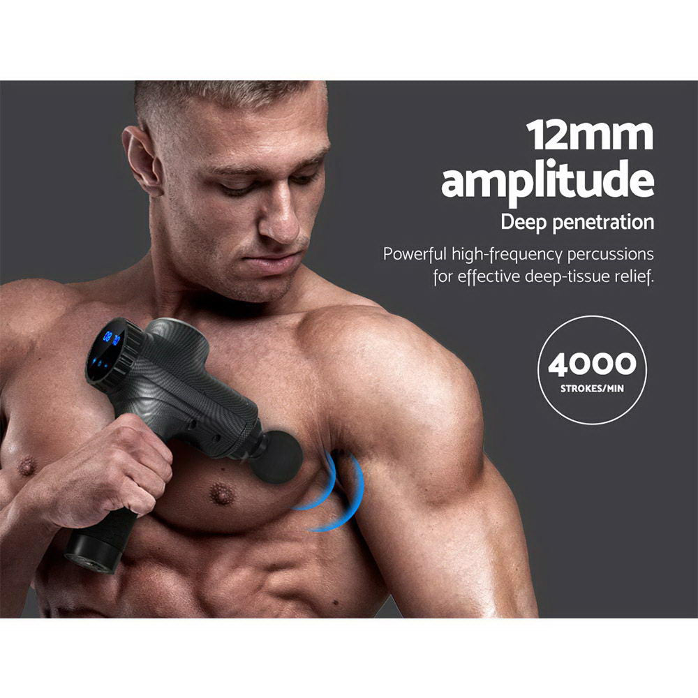 Everfit Percussion Massage Gun with 6 Interchangeable Heads and LCD Display for Muscle Relief