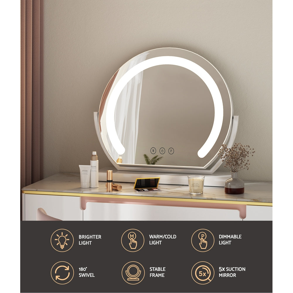 Glamourous LED Vanity Makeup Mirror with Adjustable Brightness and 180° Rotation - 40X35CM