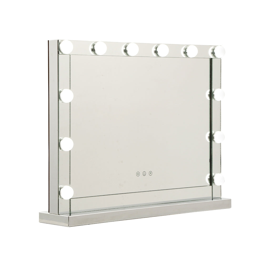 Glamourous LED Lighted Makeup Mirror with Adjustable Brightness - 58cm x 46cm Silver Finish