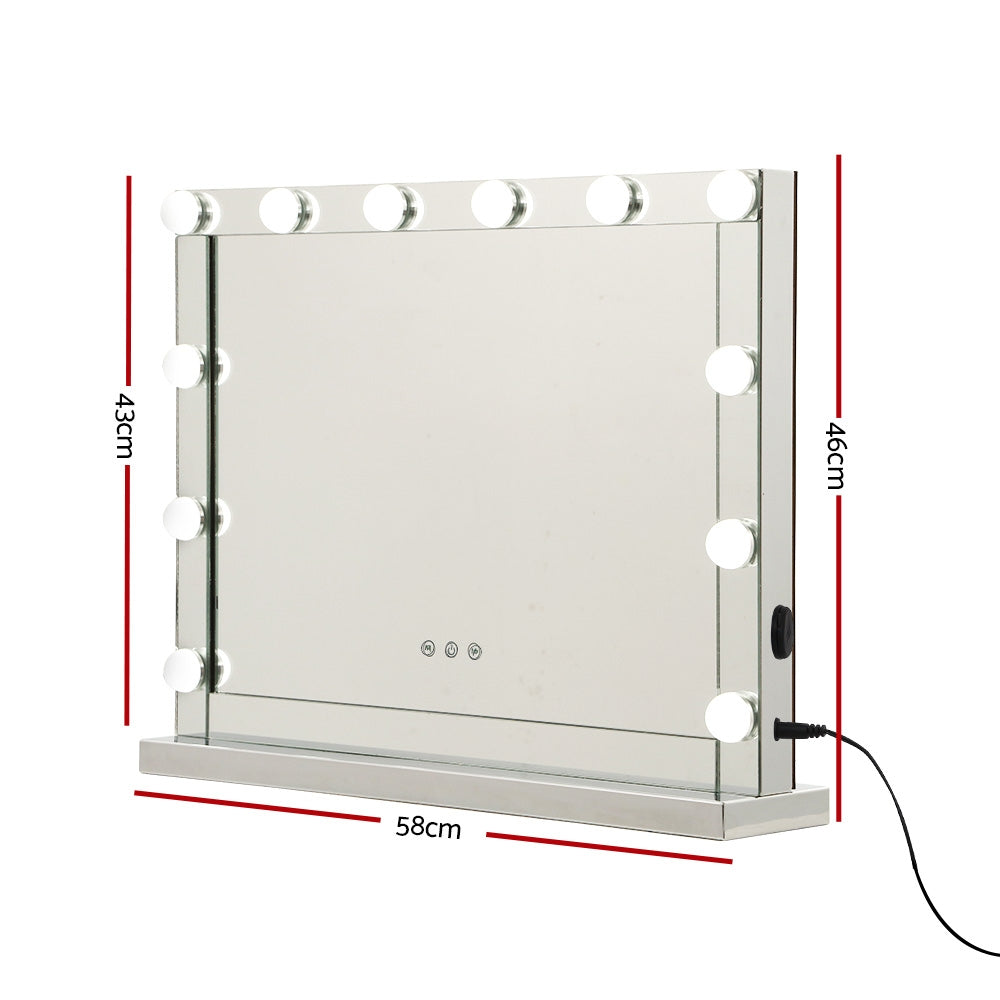 Glamourous LED Lighted Makeup Mirror with Adjustable Brightness - 58cm x 46cm Silver Finish