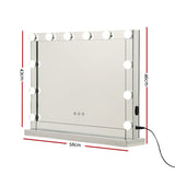 Glamourous LED Lighted Makeup Mirror with Adjustable Brightness - 58cm x 46cm Silver Finish - Front View