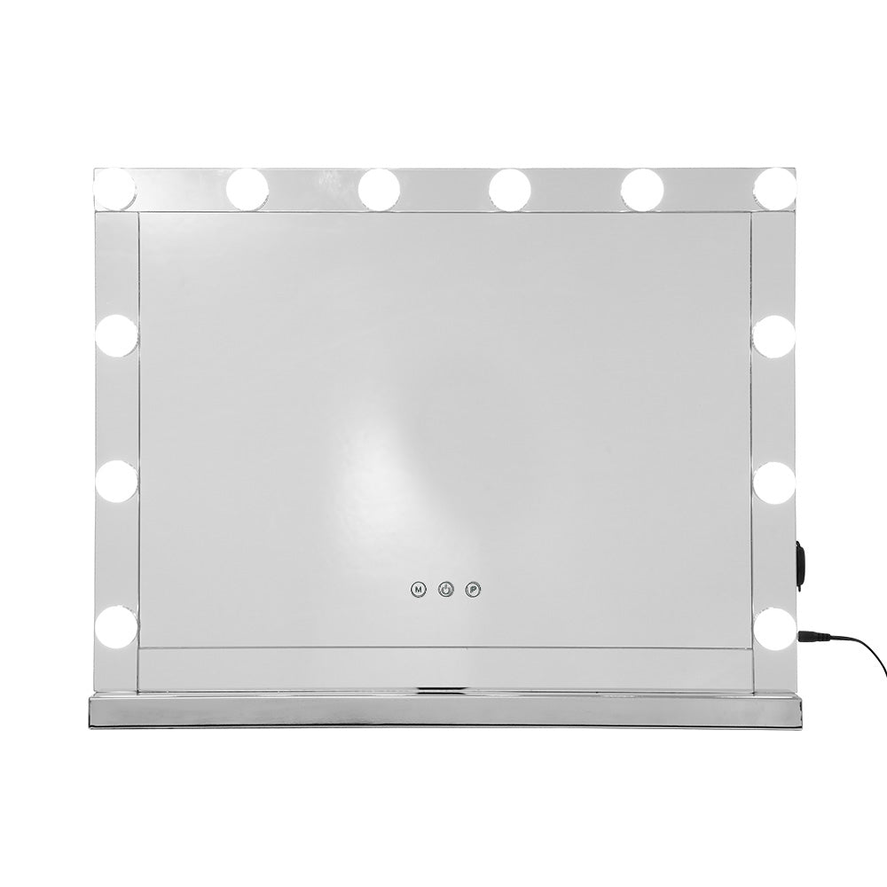 Glamourous LED Lighted Makeup Mirror with Adjustable Brightness - 58cm x 46cm Silver Finish