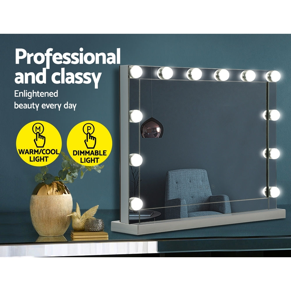 Glamourous LED Lighted Makeup Mirror with Adjustable Brightness - 58cm x 46cm Silver Finish