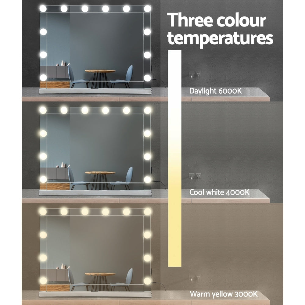 Glamourous LED Lighted Makeup Mirror with Adjustable Brightness - 58cm x 46cm Silver Finish