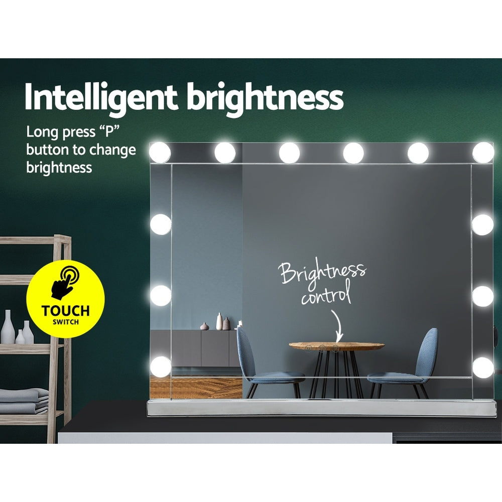 Glamourous LED Lighted Makeup Mirror with Adjustable Brightness - 58cm x 46cm Silver Finish