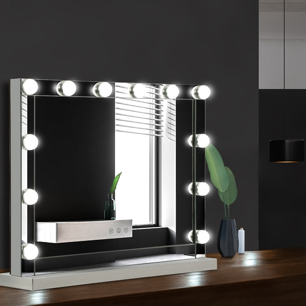 Glamourous LED Lighted Makeup Mirror with Adjustable Brightness - 58cm x 46cm Silver Finish