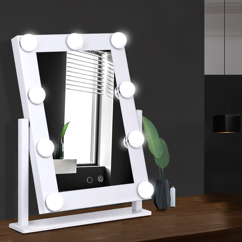 Dimmable LED Rotating Makeup Mirror - White