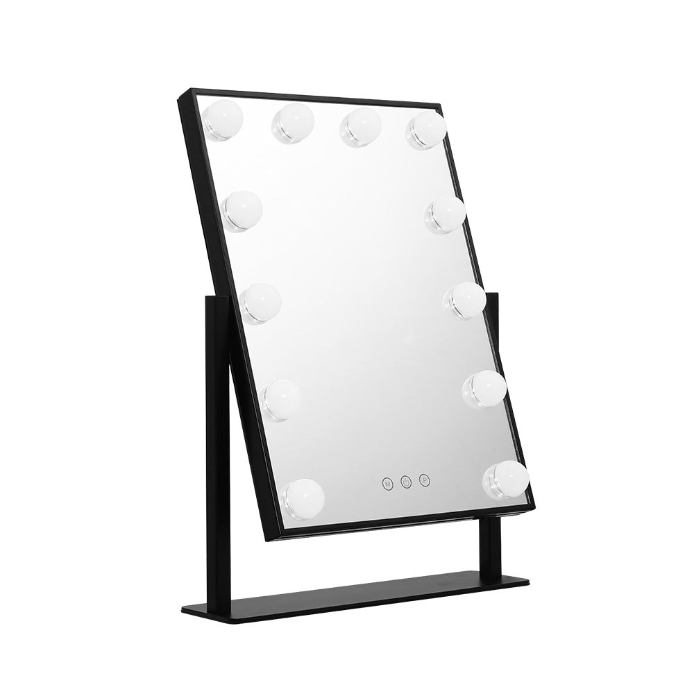 Illuminated Rotating Makeup Mirror - Elegant Black Design