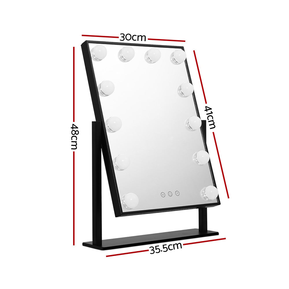 Illuminated Rotating Makeup Mirror - Elegant Black Design