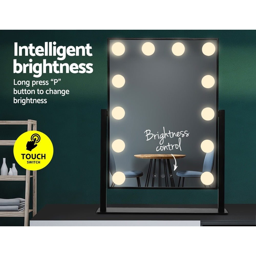 Illuminated Rotating Makeup Mirror - Elegant Black Design