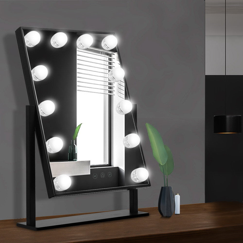 Illuminated Rotating Makeup Mirror - Elegant Black Design