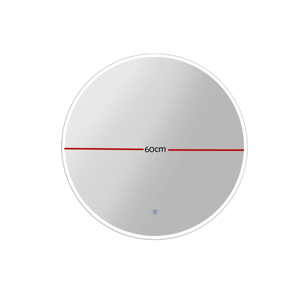 Large 60CM LED Illuminated Round Bathroom Wall Mirror with Anti-Fog Feature