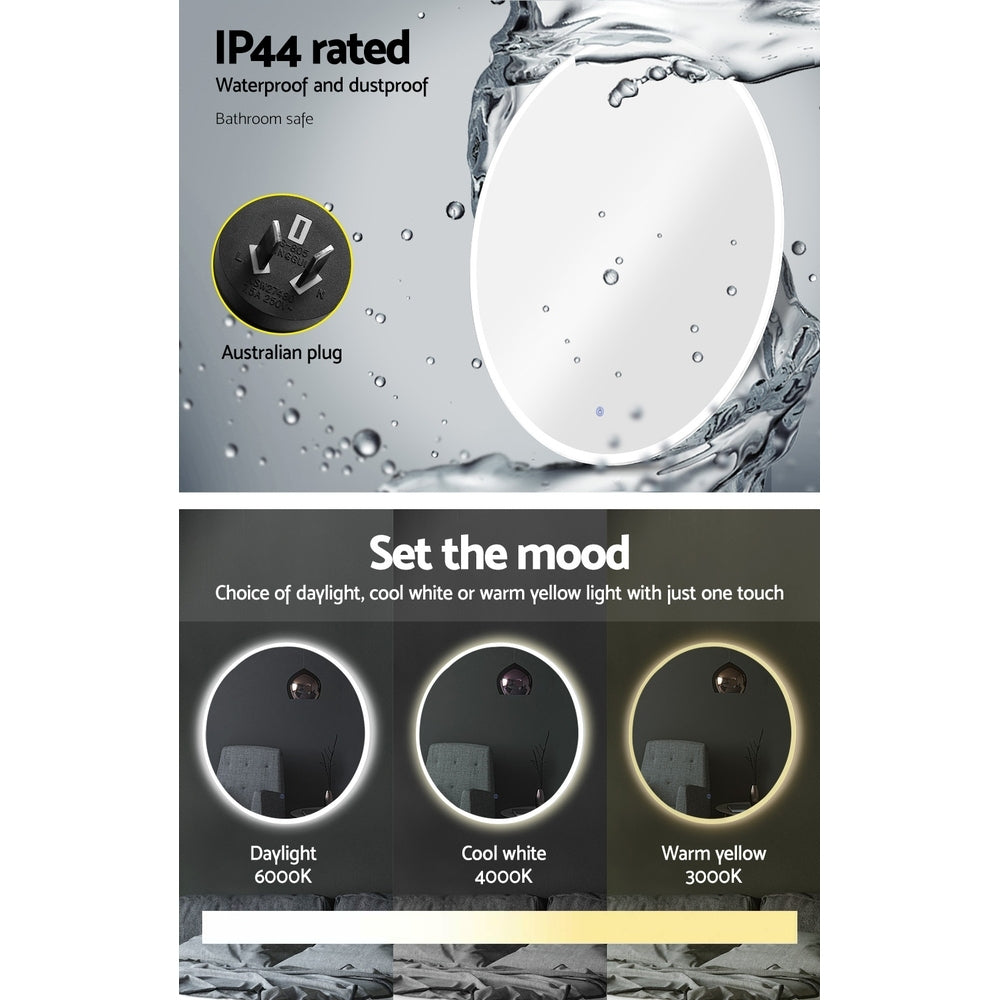 Large 60CM LED Illuminated Round Bathroom Wall Mirror with Anti-Fog Feature