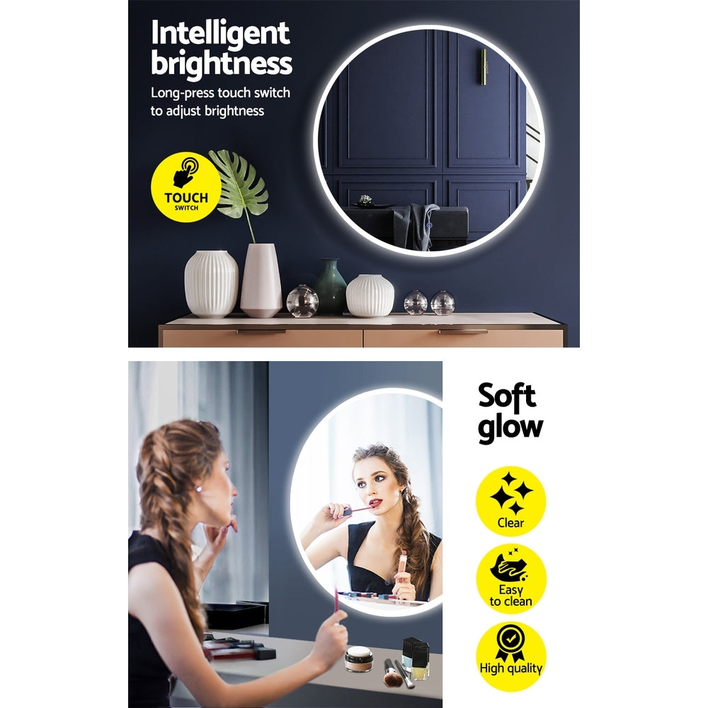 Large 60CM LED Illuminated Round Bathroom Wall Mirror with Anti-Fog Feature