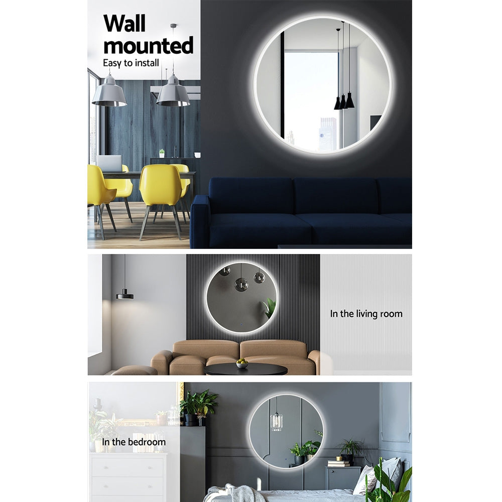 Large 60CM LED Illuminated Round Bathroom Wall Mirror with Anti-Fog Feature