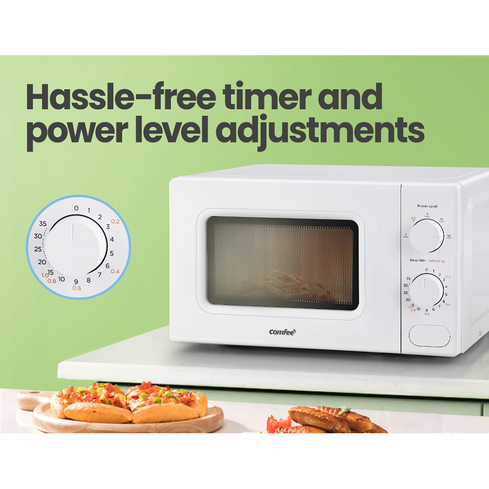 Comfee 20L 700W Countertop Microwave Oven - Stylish White Kitchen Cooker with Multi-Stage Cooking and Quick Defrost