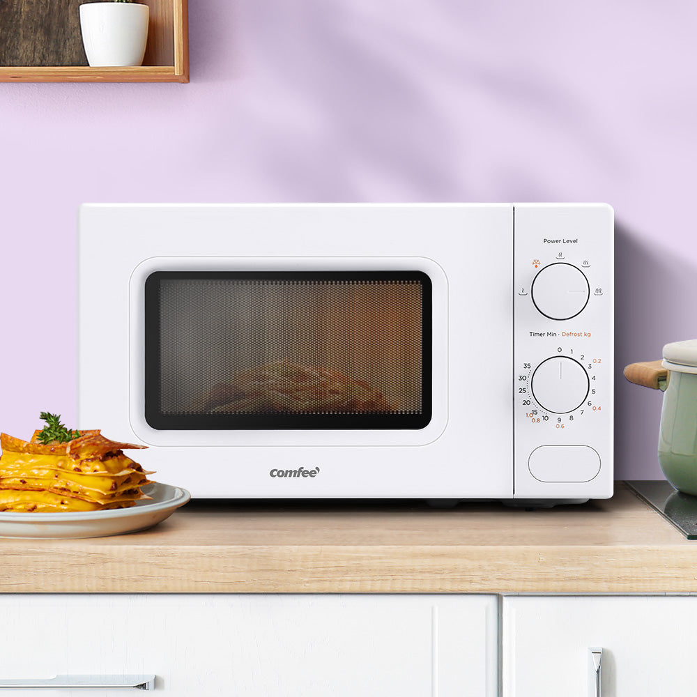 Comfee 20L 700W Countertop Microwave Oven - Stylish White Kitchen Cooker with Multi-Stage Cooking and Quick Defrost