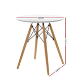 Retro White Round Dining Table for 4 - 60cm Cafe Kitchen Timber MDF - Side View