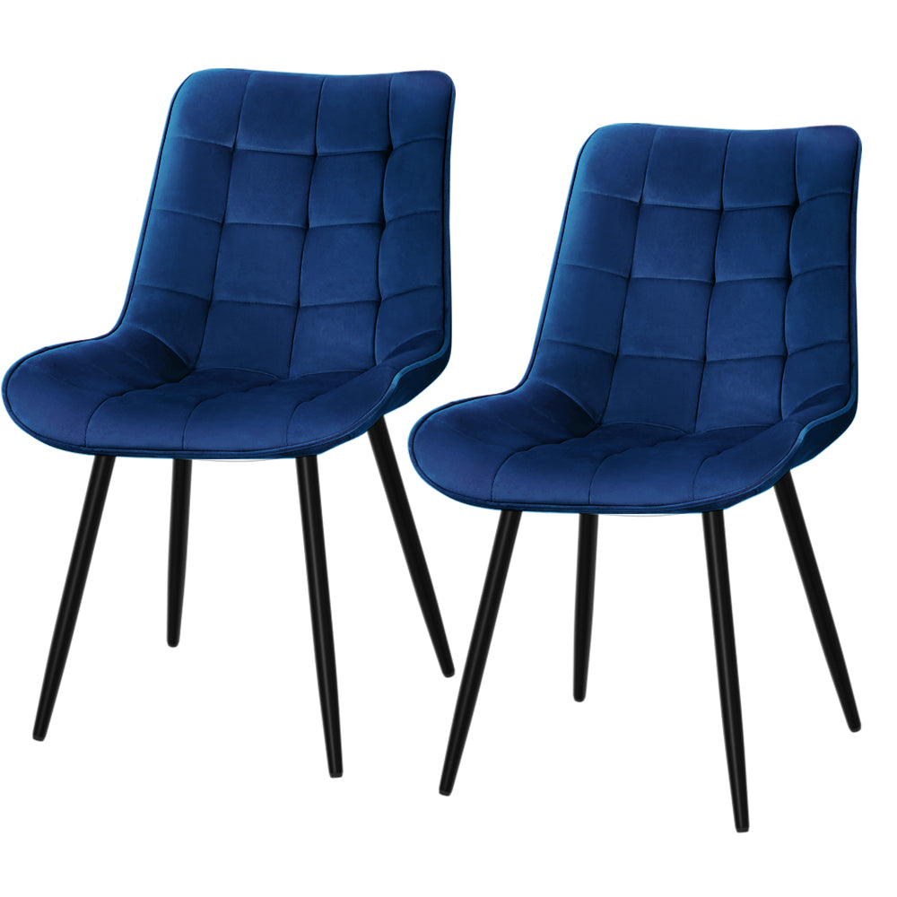 Set of 2 Luxurious Blue Velvet Dining Chairs by Artiss