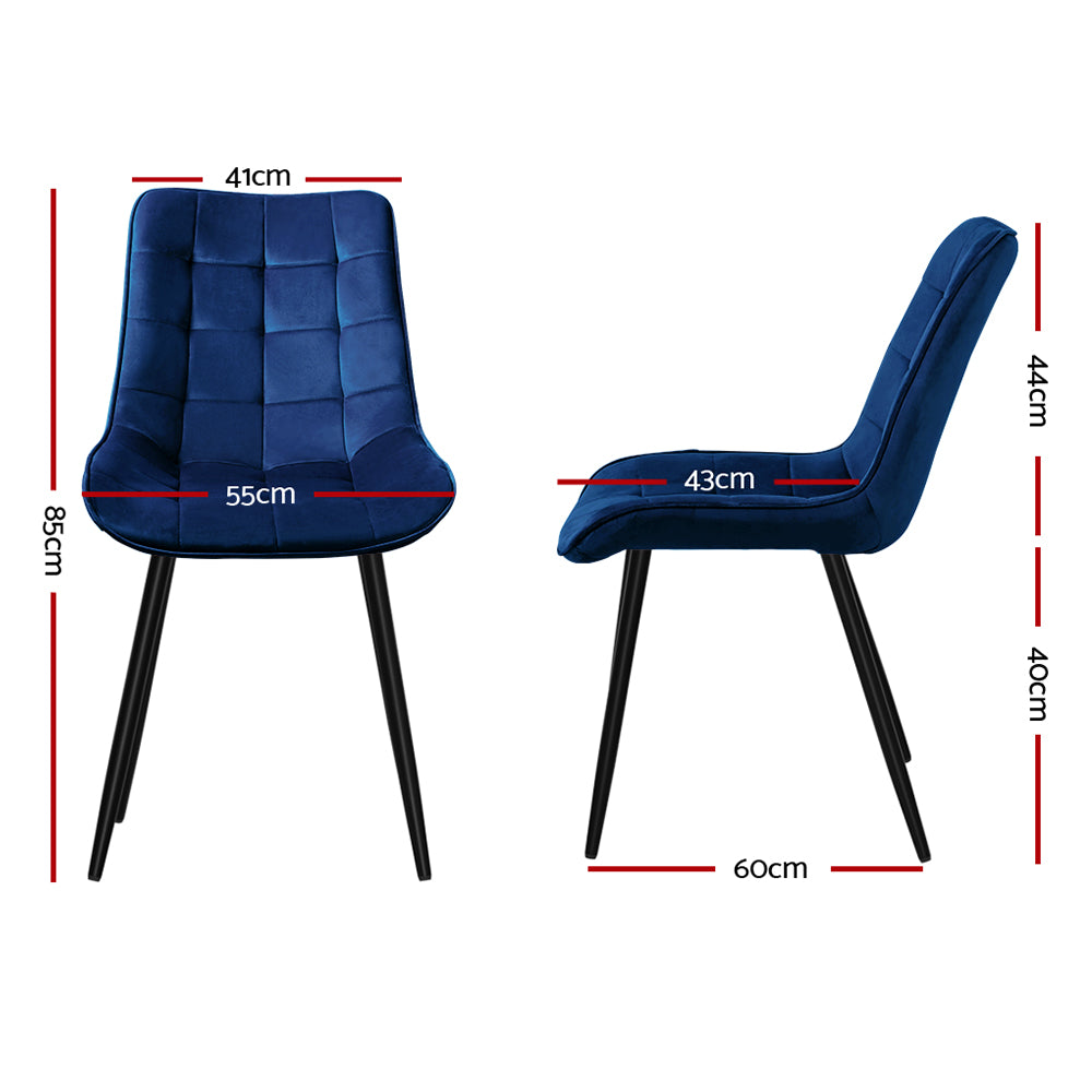 Set of 2 Luxurious Blue Velvet Dining Chairs by Artiss