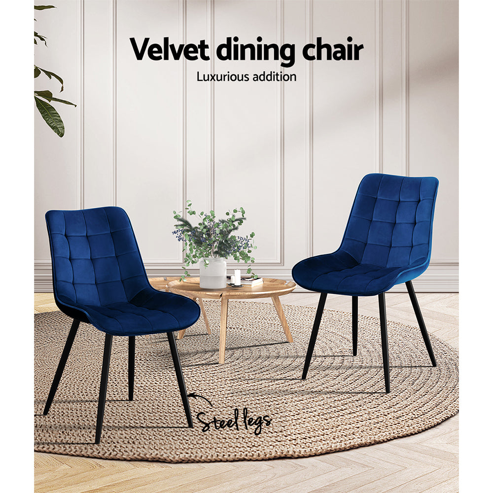 Set of 2 Luxurious Blue Velvet Dining Chairs by Artiss