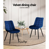 Set of 2 Luxurious Blue Velvet Dining Chairs by Artiss