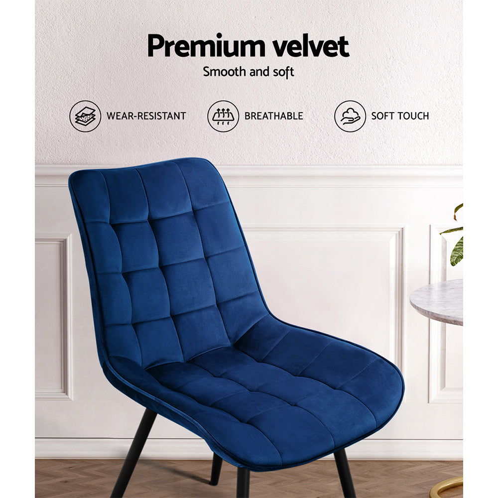 Set of 2 Luxurious Blue Velvet Dining Chairs by Artiss