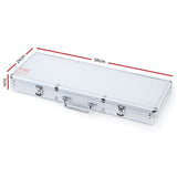 Deluxe 500-Piece Poker Chip Set with Cards, Dice, and Lockable Aluminum Case for Texas Hold'em Casino Games - Front View