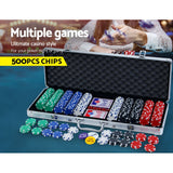 Deluxe 500-Piece Poker Chip Set with Cards, Dice, and Lockable Aluminum Case for Texas Hold'em Casino Games - Side View