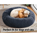 Calming Cave Pet Bed for Dogs and Cats – Medium Dark Grey, Washable and Comfy 75cm - Low Angle