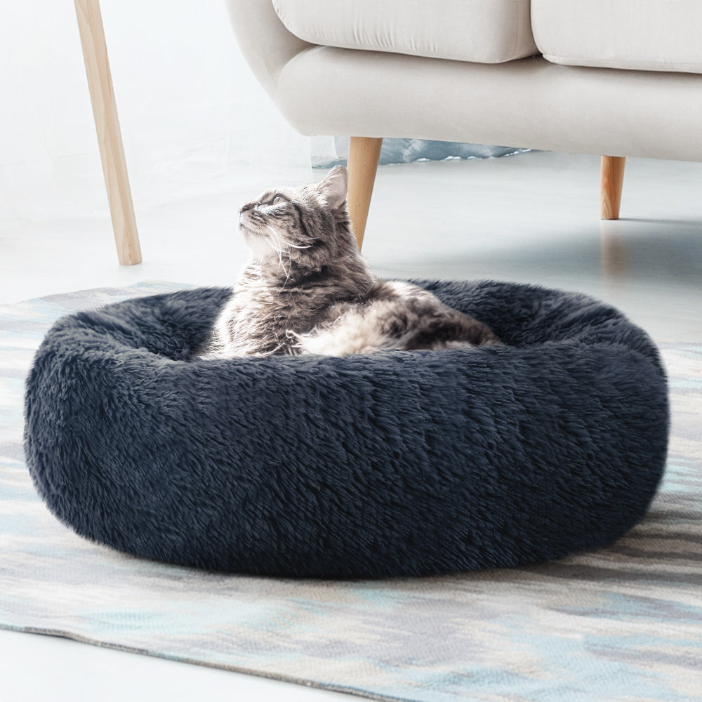 Calming Cave Pet Bed for Dogs and Cats – Medium Dark Grey, Washable and Comfy 75cm