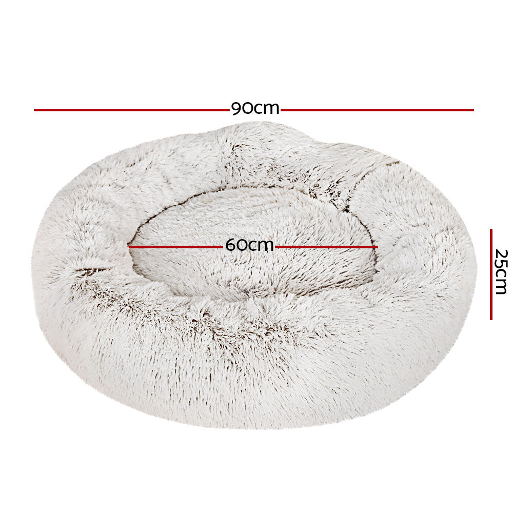 Luxury i.Pet Large Dog and Cat Bed - 90cm White with Brown Accents