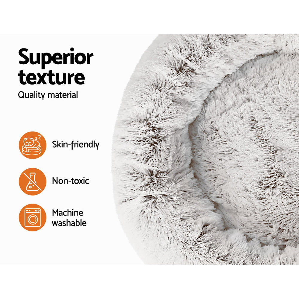 Luxury i.Pet Large Dog and Cat Bed - 90cm White with Brown Accents