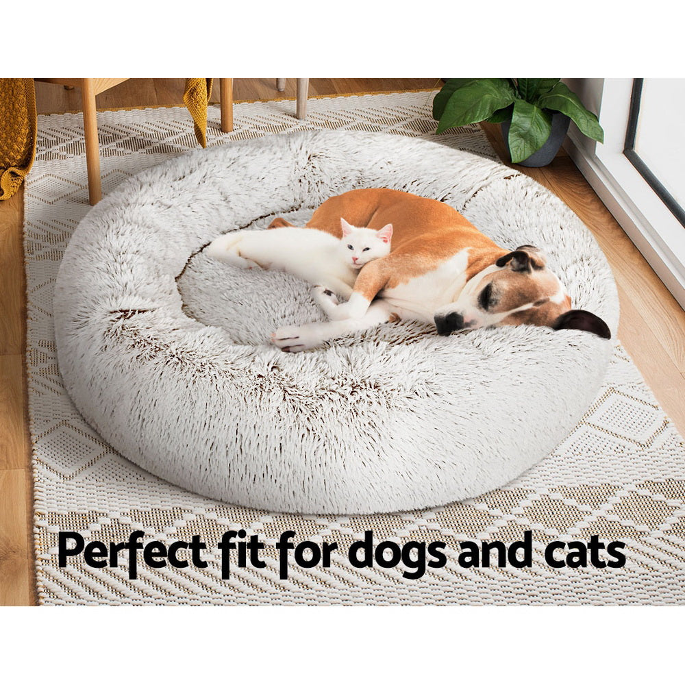 Luxury i.Pet Large Dog and Cat Bed - 90cm White with Brown Accents
